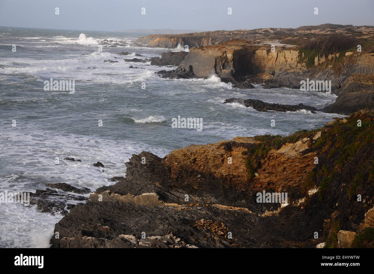 Portugal, Europa, Atlantik, Küste, Almograve, Alentejo, Longueira, Felsen, Meer Stockfoto