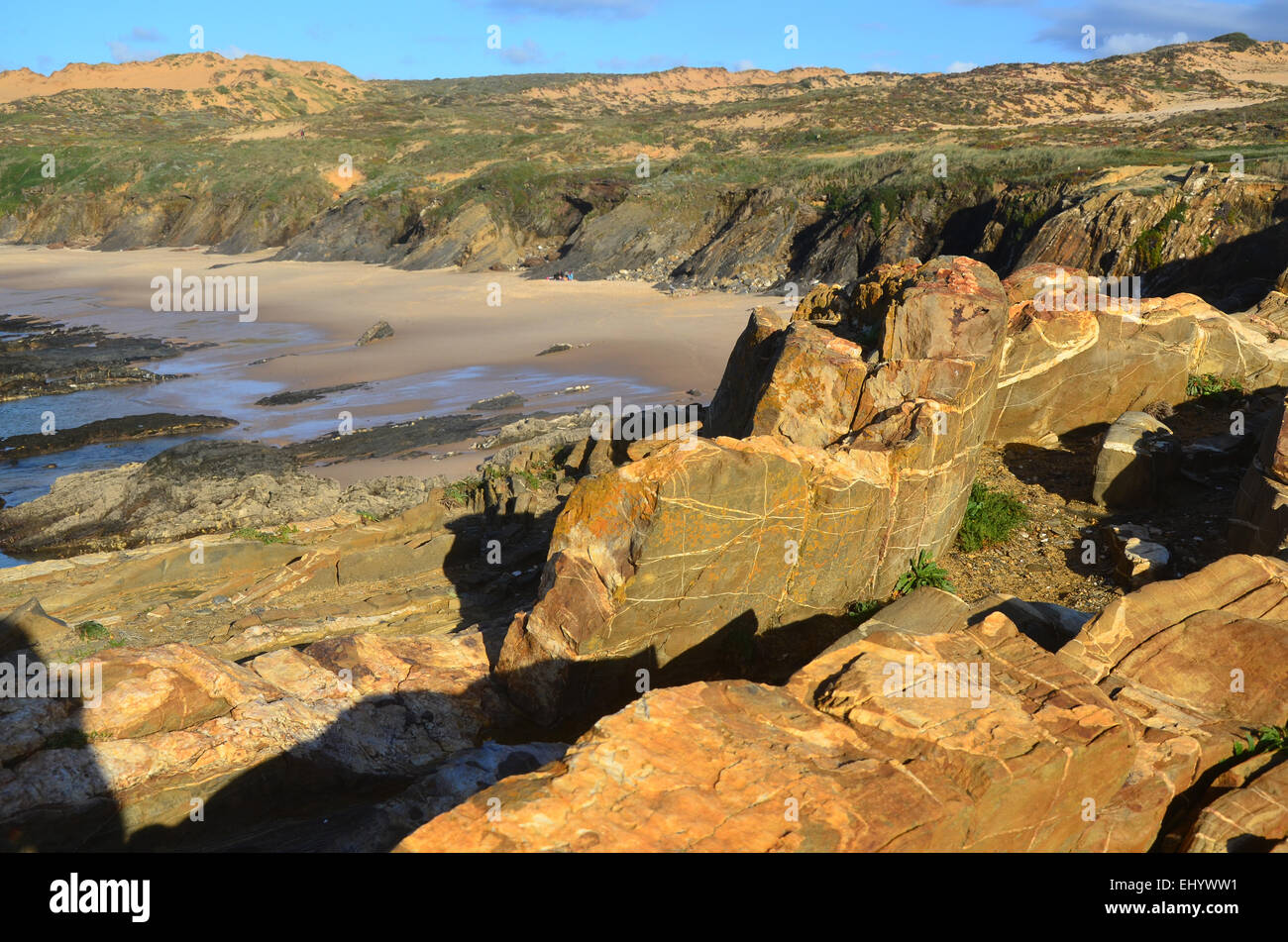 Portugal, Europa, Atlantik, Küste, Almograve, Alentejo, Longueira, Strand, Meer, Klippen, Meer Stockfoto