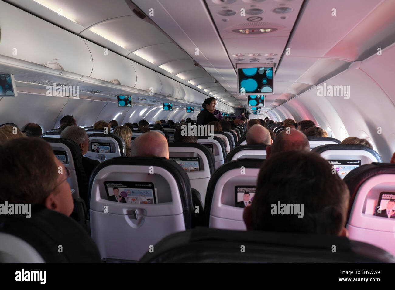Kabine innen von Flugzeugen, Air New Zealand auf Inlandsflug Stockfoto