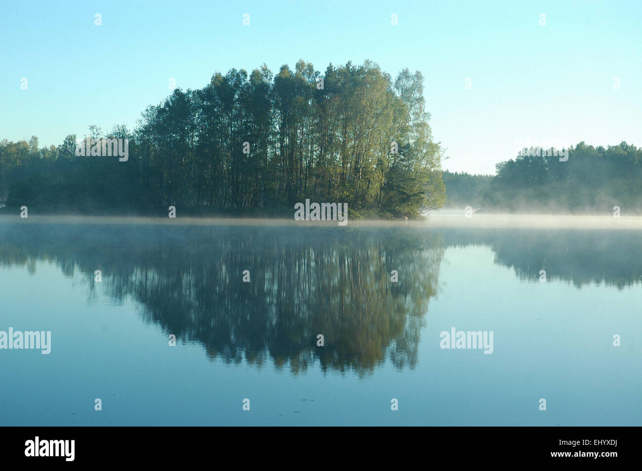 Europa, See, Schweden, Smaland, markary, speichern Sjö, Insel, Insel, Nebel, Morgen, Sommer Stockfoto