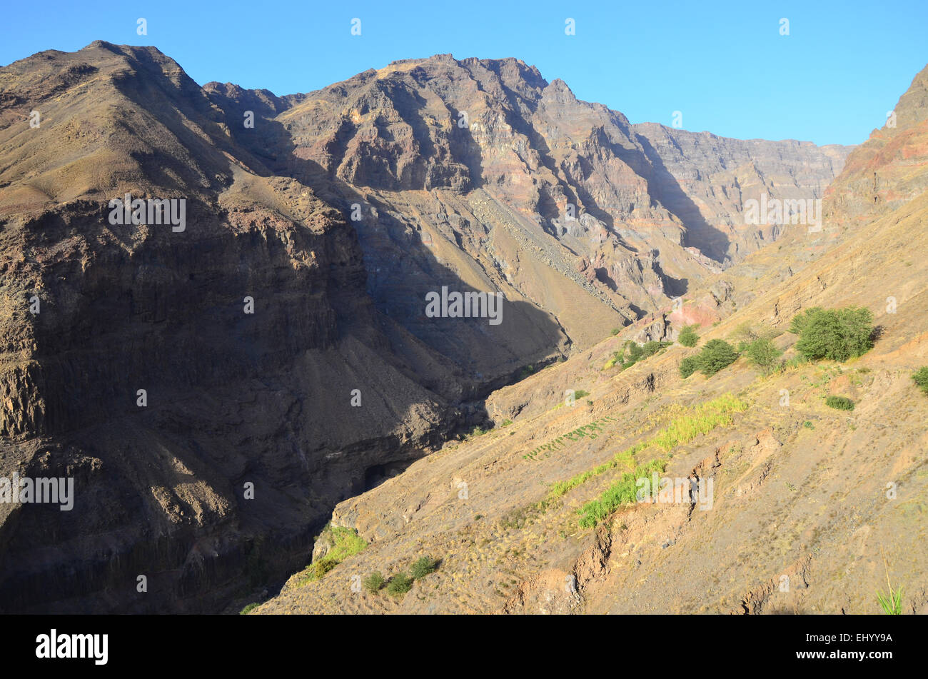 Kap Verde, Kapverden, Santo Antao, Tarrafal de Monte Trigo, Tal, Felsen, Klippe, Berge, Covao, halb Wüste, halb-wi Stockfoto