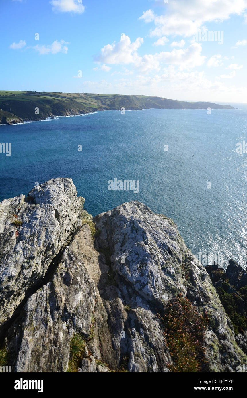 England, Devon, Salcombe, Klippen, Küste, Meer, Wellen, Felsen, Klippen, Moor, teils Bay, Großbritannien, Europa, Stockfoto