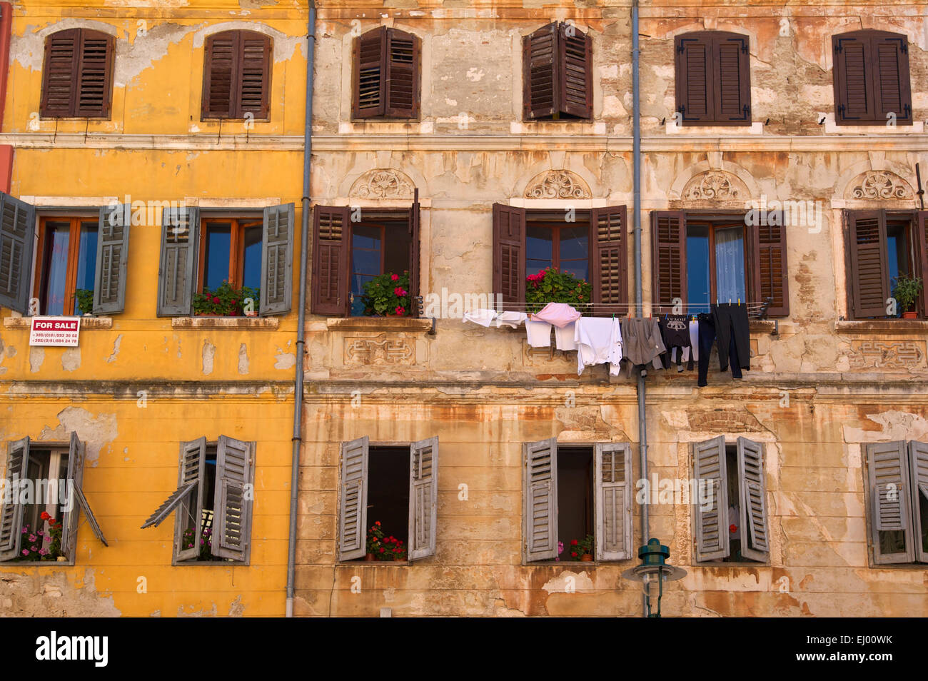 Istrien, Europa, Kroatien, draußen, Tag, niemand, Haus, Haus, Gebäude, Architektur, Old Town, Rovinj, Wäscheleine, Wäsche, Haus Stockfoto