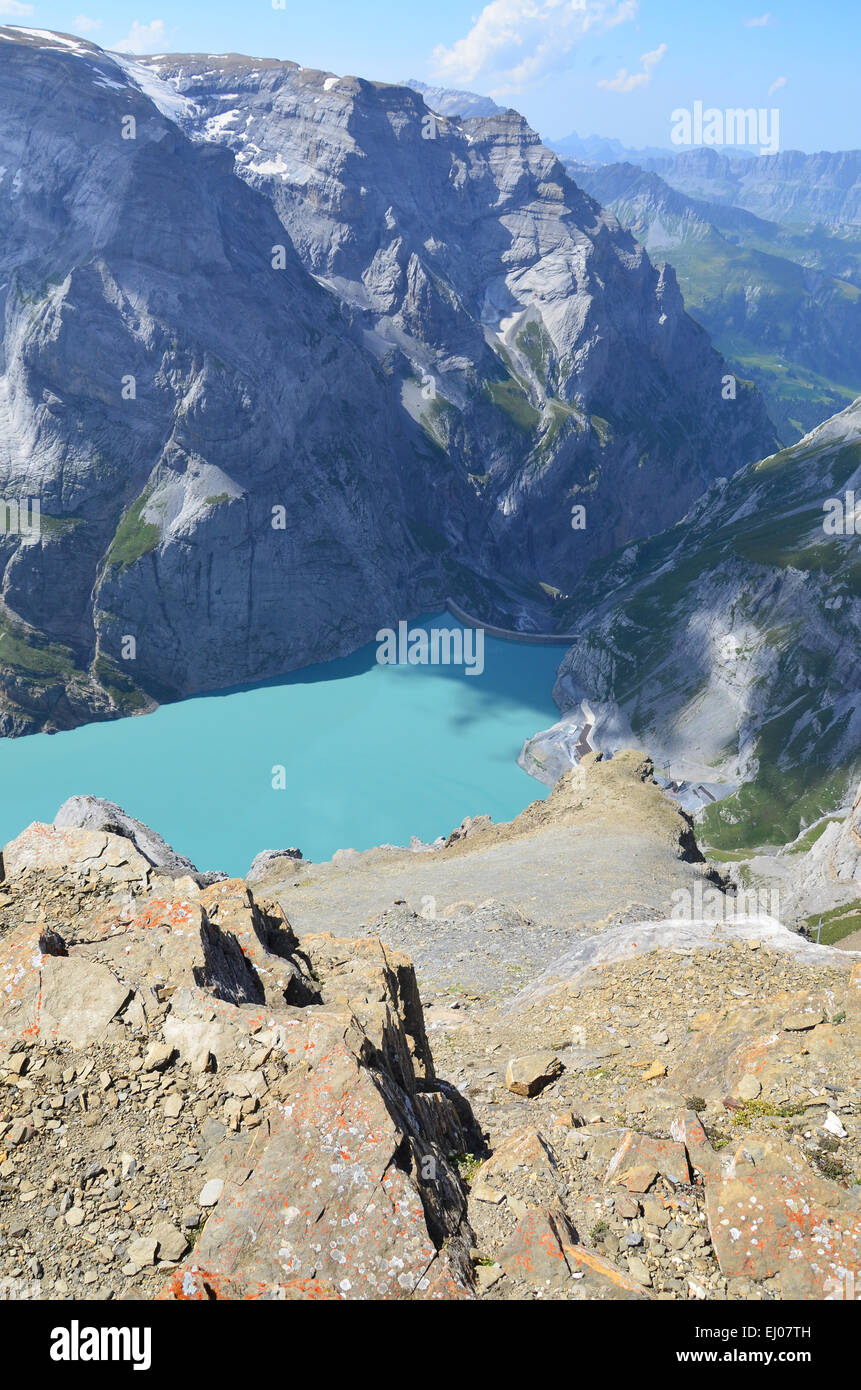 Schweiz, Europa, Kanton Glarus, Linthal, Mutten, Linth Limmern, See, Stausee, Pumpspeicher, Hydro, Axpo, Stau wa Stockfoto