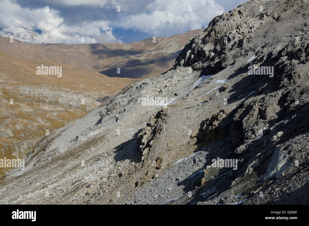 Europa, Graubünden, Graubünden, Schweiz, Unterengadin, Sent, Lais da Rims, Plateau, Berg Wüste, Berg, Stein, Fels, cl Stockfoto