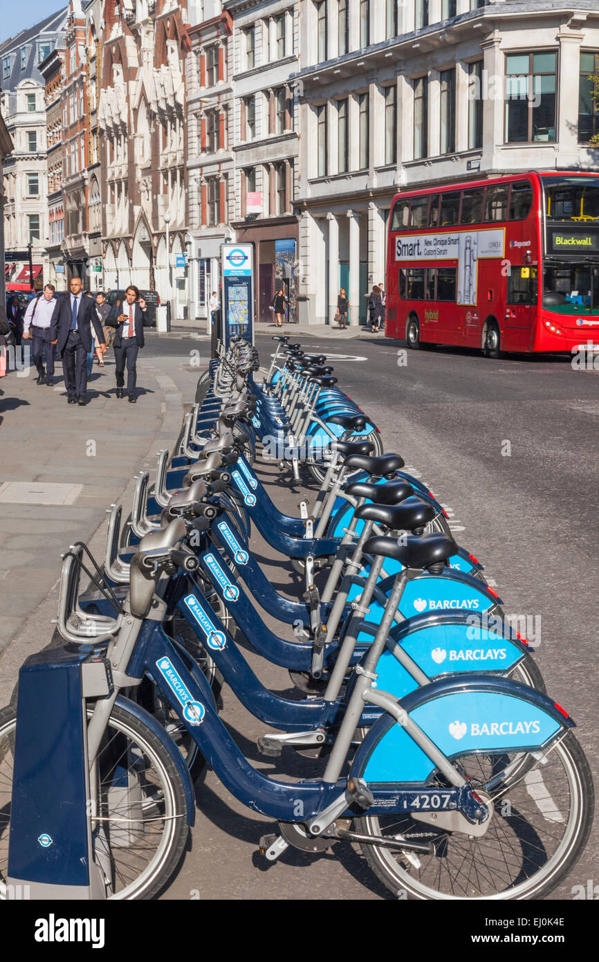 England, London, City of London, Barclays Cycle Hire Station Stockfoto