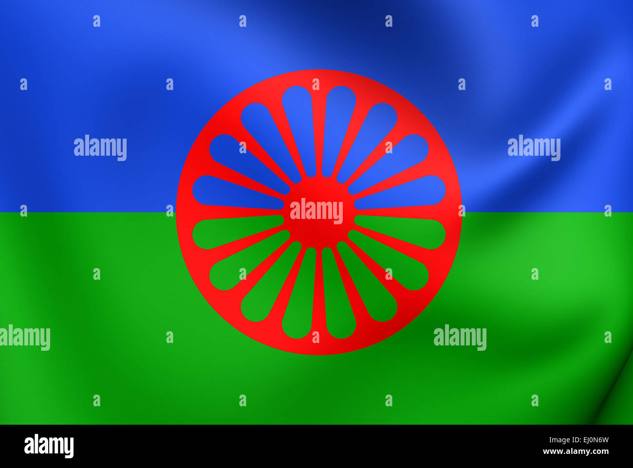 Flagge der Roma. Hautnah. Stockfoto