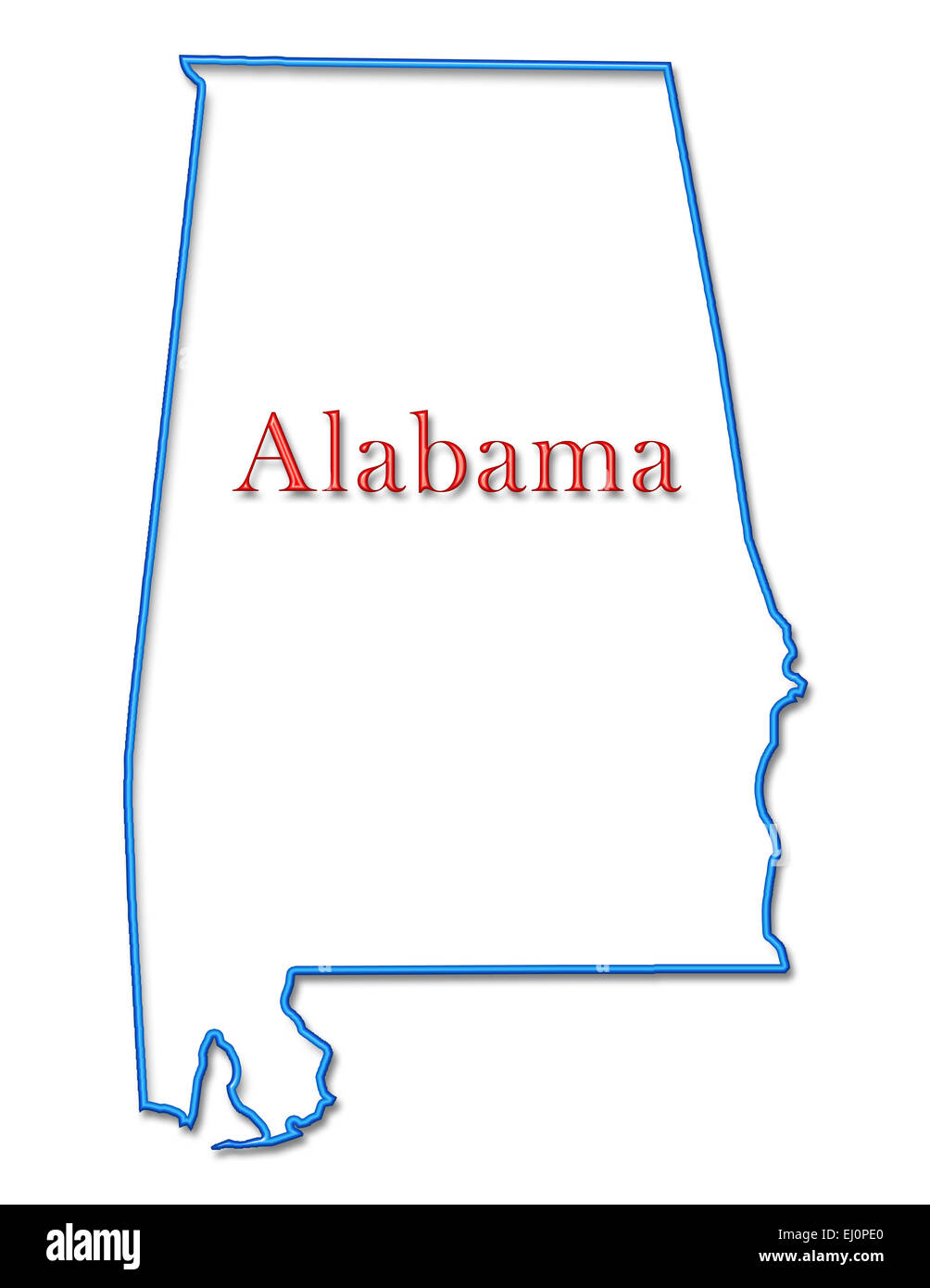 Alabama-Karte mit Neon blau, Gliederung und roter Text Stockfoto
