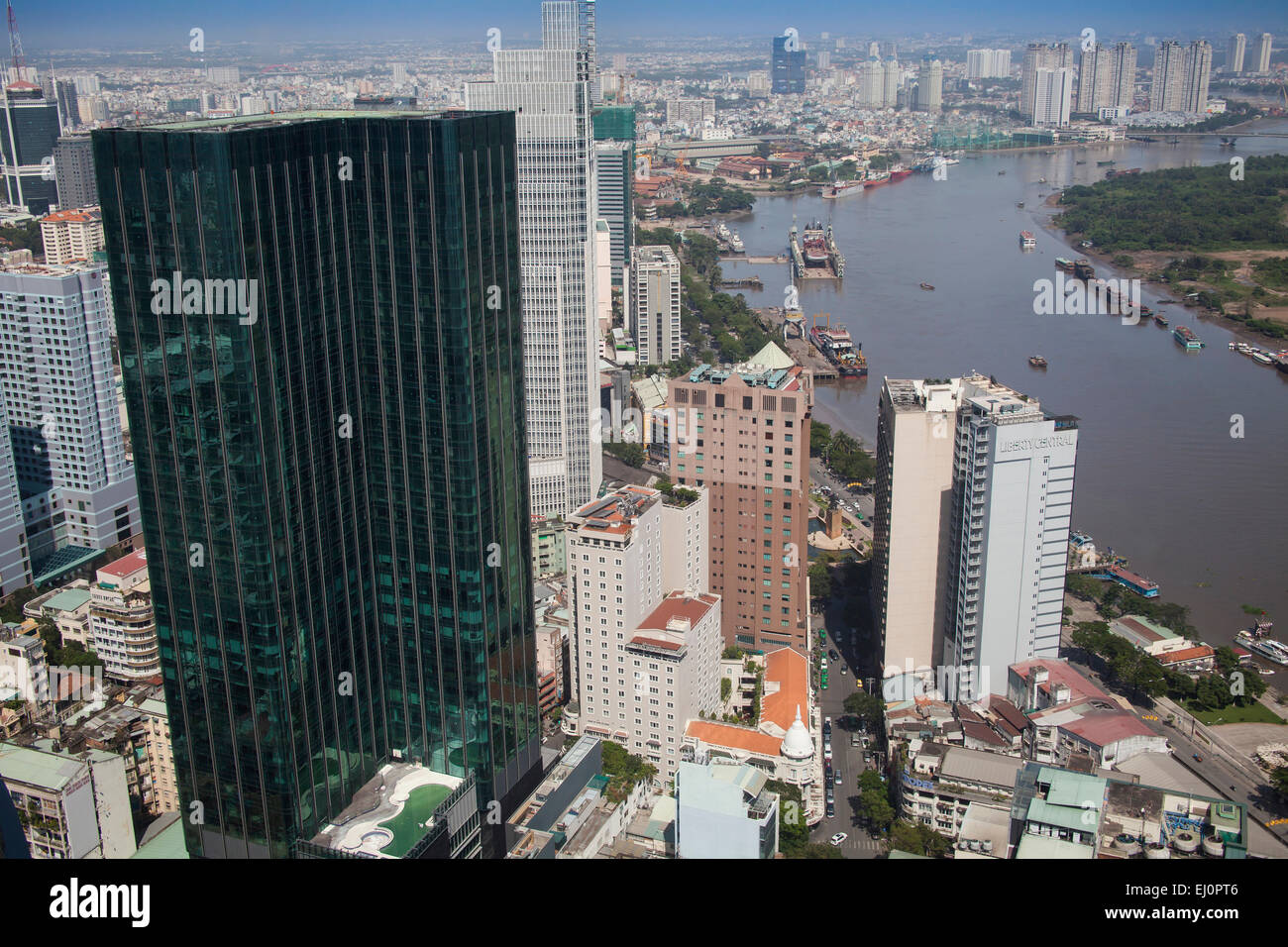 Reich, Turm, Antenne, Architektur, asiatisch, Asien, außen, Außenansicht, Chi, Stadt, Financial, Ho, Ho-Chi-Minh-Stadt, blockieren von fl Stockfoto