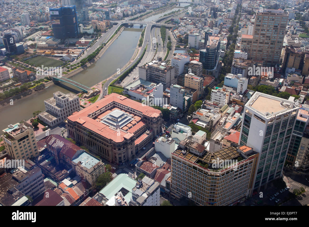 Antenne, Architektur, asiatisch, Asien, außen, Außenansicht, Chi, Stadt, Financial, Ho, Ho-Chi-Minh-Stadt, blockieren von Wohnungen, Hochhaus Stockfoto