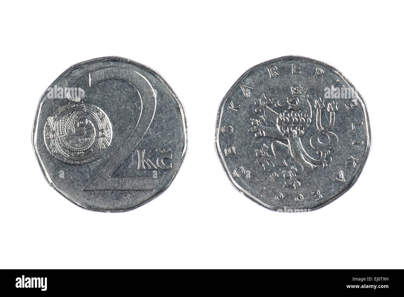 isoliertes Objekt auf weiß - Tschechische Münze Stockfoto