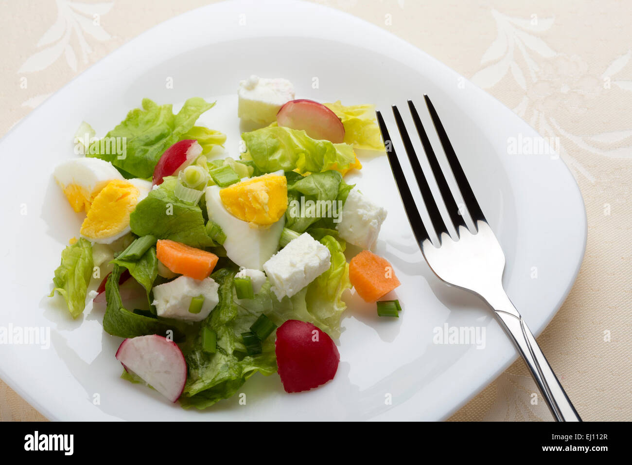 Salat mit Eiern, Kopfsalat, Karotten und parmesan Stockfoto