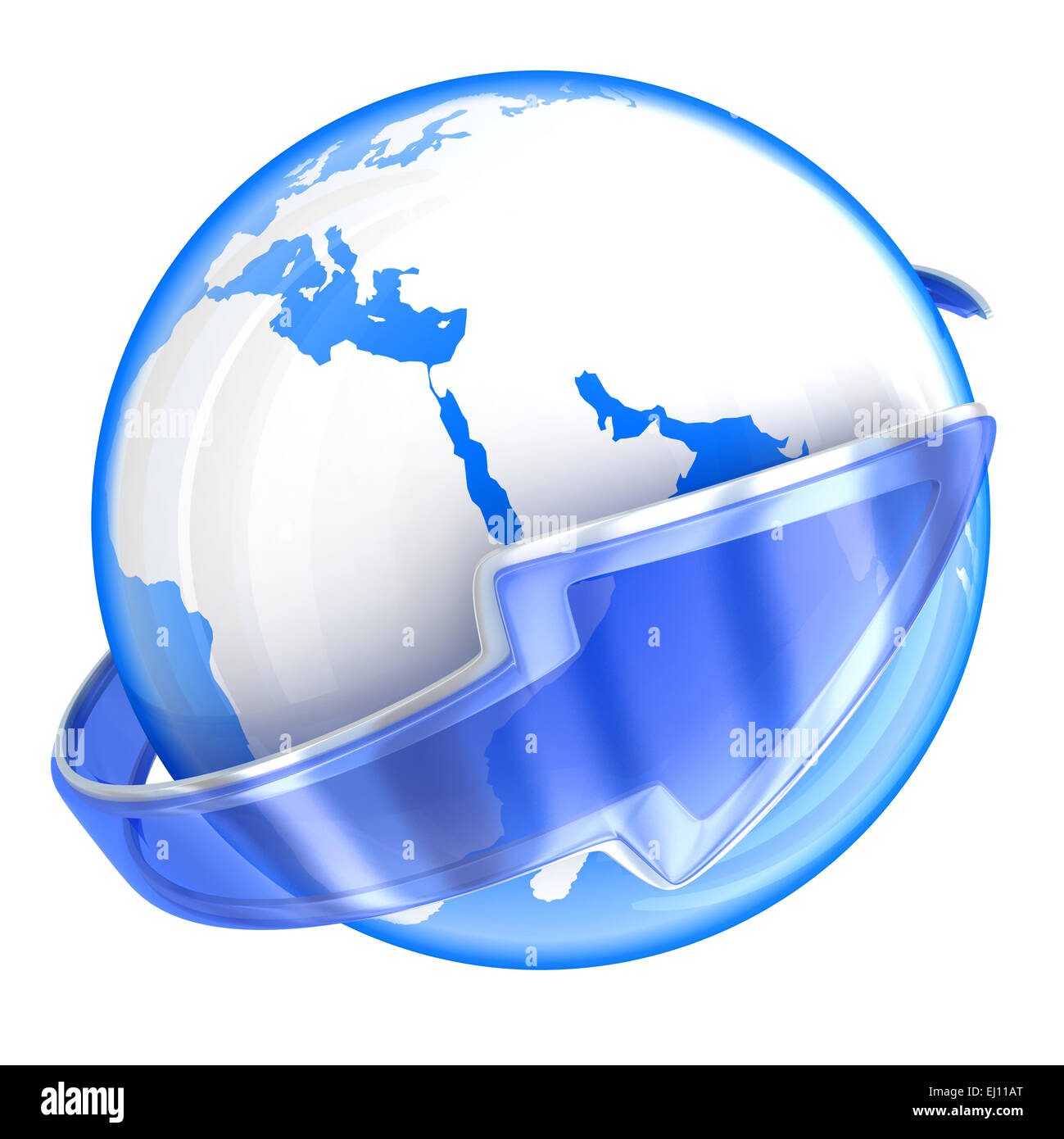 Abstracrt Erde und blauen Pfeil. Telekommunikation-Symbol (in 3d gemacht, isoliert) Stockfoto
