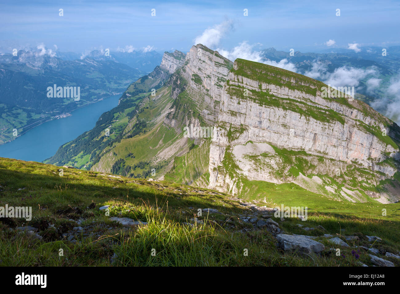 Ansicht, Hinterrugg, Schweiz, Europa, Kanton St. Gallen, Toggenburg, Walensee, Churfirsten, See, Stockfoto