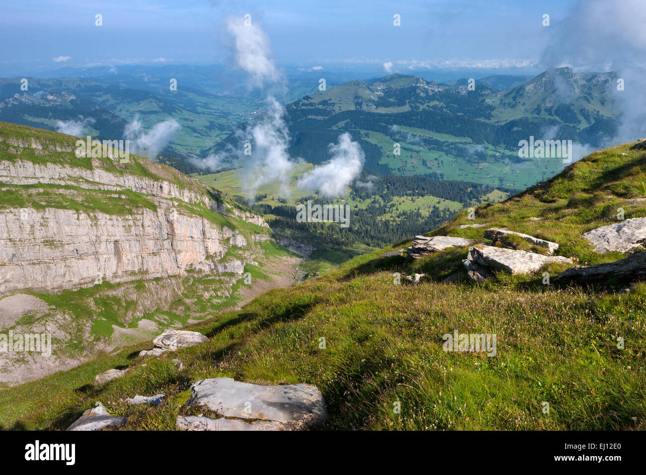 Gluristal, Schweiz, Europa, Kanton St. Gallen, Toggenburg, Churfirsten Stockfoto