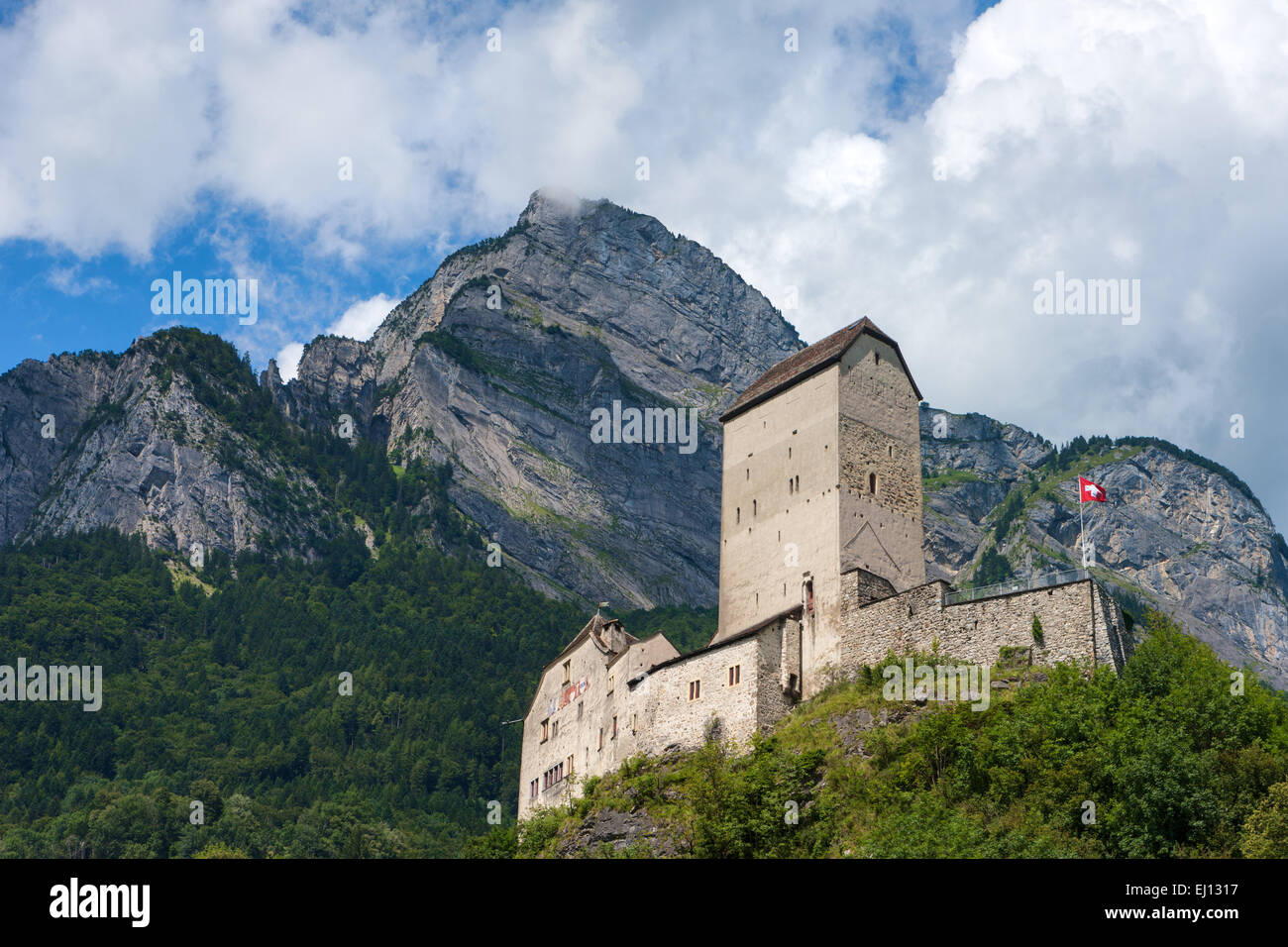 Burg, Sargans, Schweiz, Europa, Kanton St. Gallen, Sarganserland, Schloss, Gonzen Stockfoto