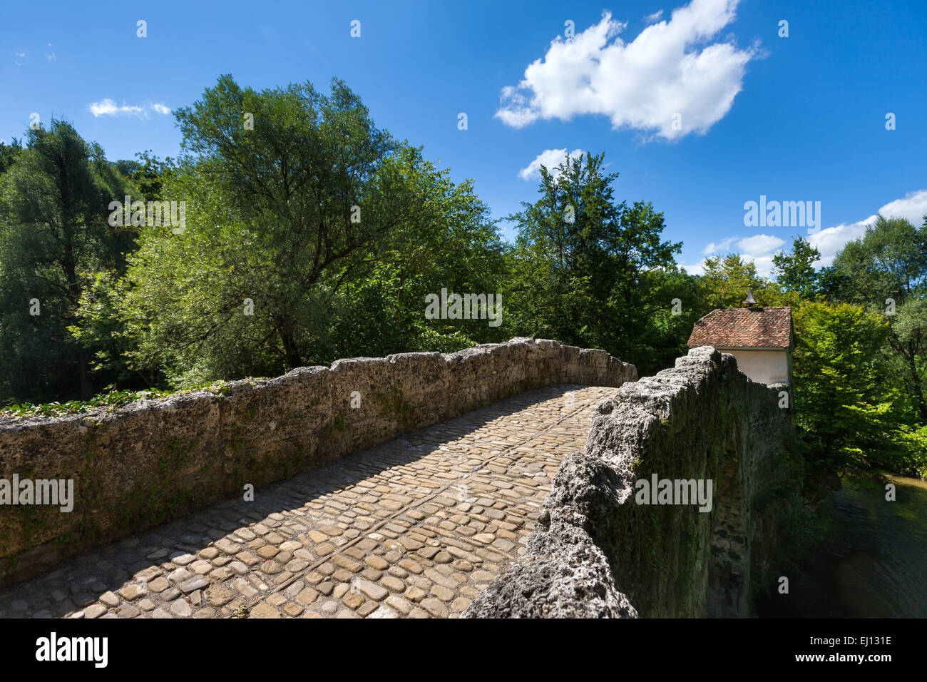 Ste-Apolline, Apolline, Schweiz, Europa, Kanton Freiburg, Fribourg, Brücke, Steinbrücke Stockfoto