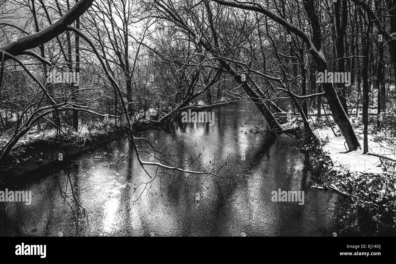 Winter-Blick auf Codorus Creek, im ländlichen York County, Pennsylvania. Stockfoto