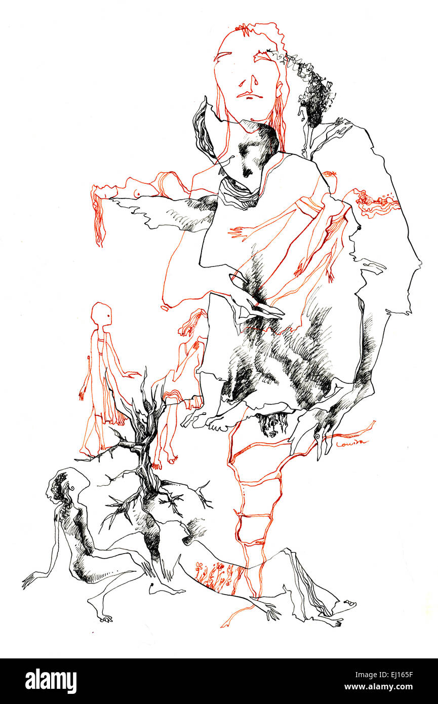 Hand Zeichnung Bild, stellte Phantasie mit den Völkern Zahlen Stockfoto