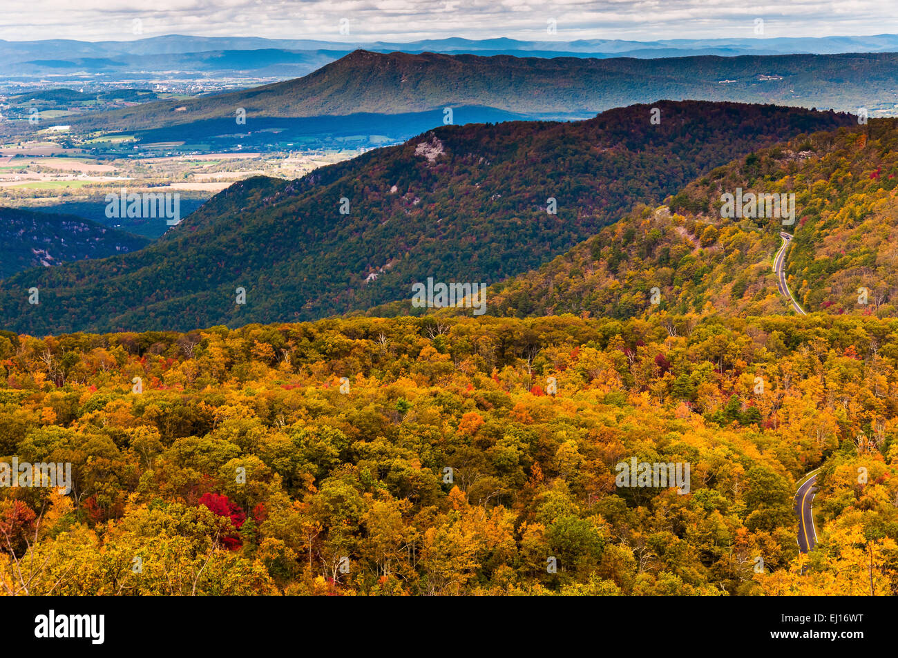 Herbstliche Ansicht der Appalachen von Loft Mountain, Shenandoah-Nationalpark, Virginia. Stockfoto