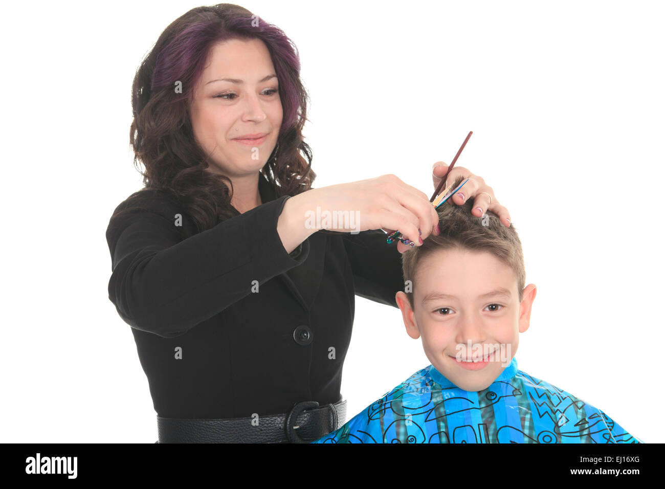 Salon-Stil - Friseur in weißen Studio-Hintergrund Stockfoto