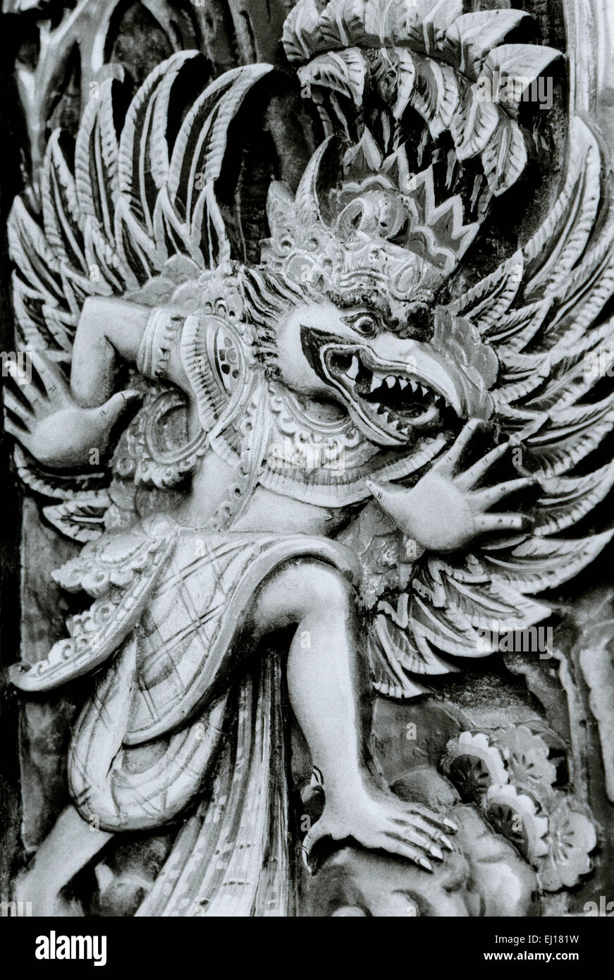 Hindu-Tempel in Ubud-Bali in Indonesien in Südostasien. Schnitzerei Skulptur Religion religiöse Teufel Kunst Kultur Geschichte böse Eskapismus Reisen Stockfoto