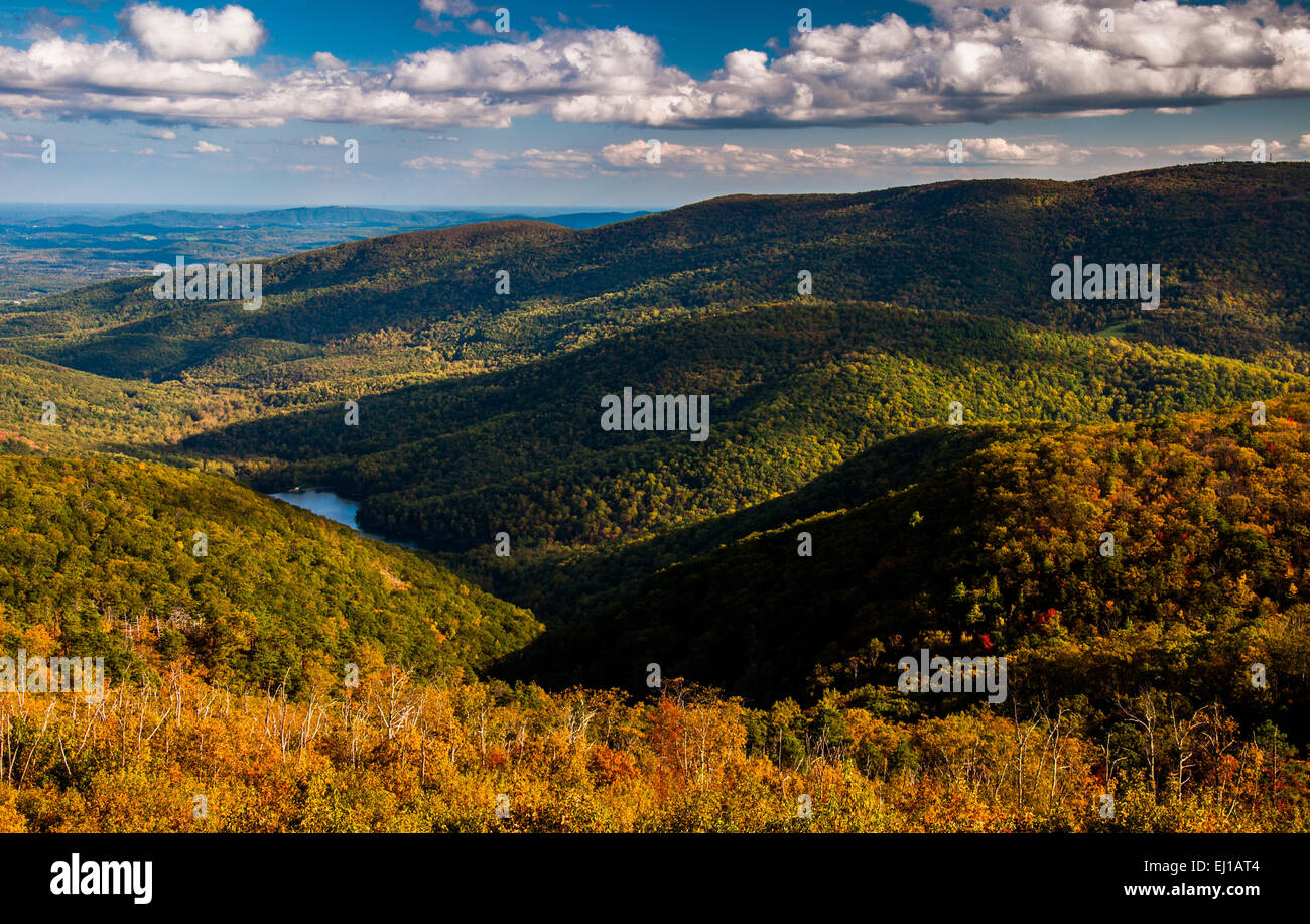 Anfang Herbst Ansicht der Appalachen von Moormans River Overlook, Shenandoah-Nationalpark, Virginia. Stockfoto