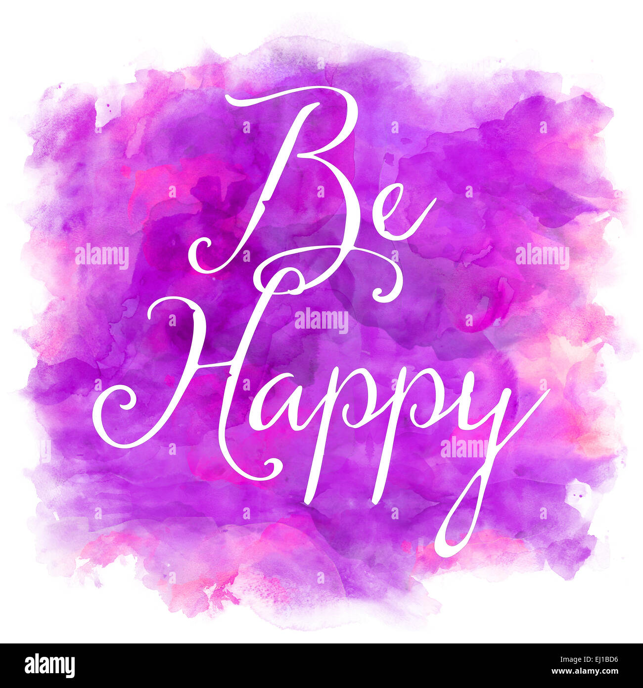 Werden Sie glücklich lila und rosa Aquarell inspirierend Zitat Stockfoto