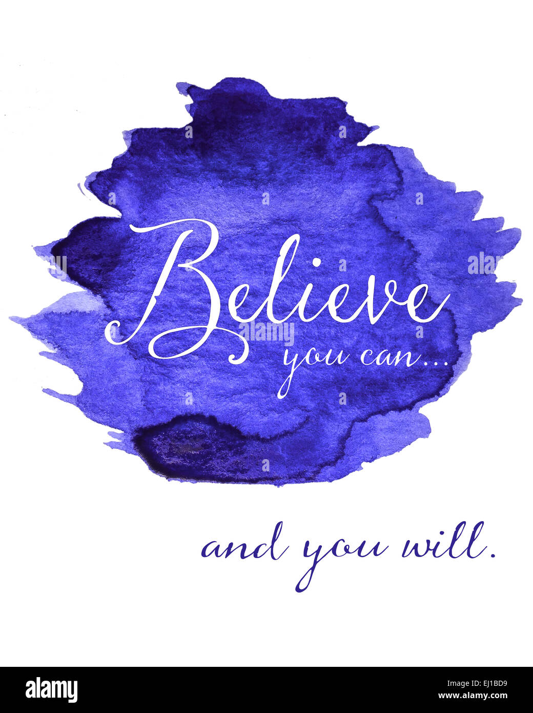 Glauben Sie kann und Sie wird blau und lila Aquarell motivierenden Zitat Stockfoto