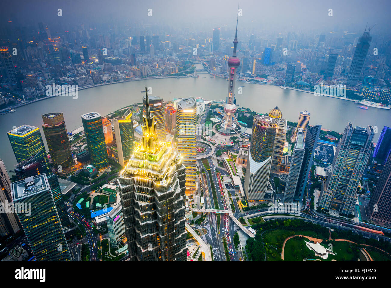 Shanghai, China Stadtbild über das Bankenviertel. Stockfoto