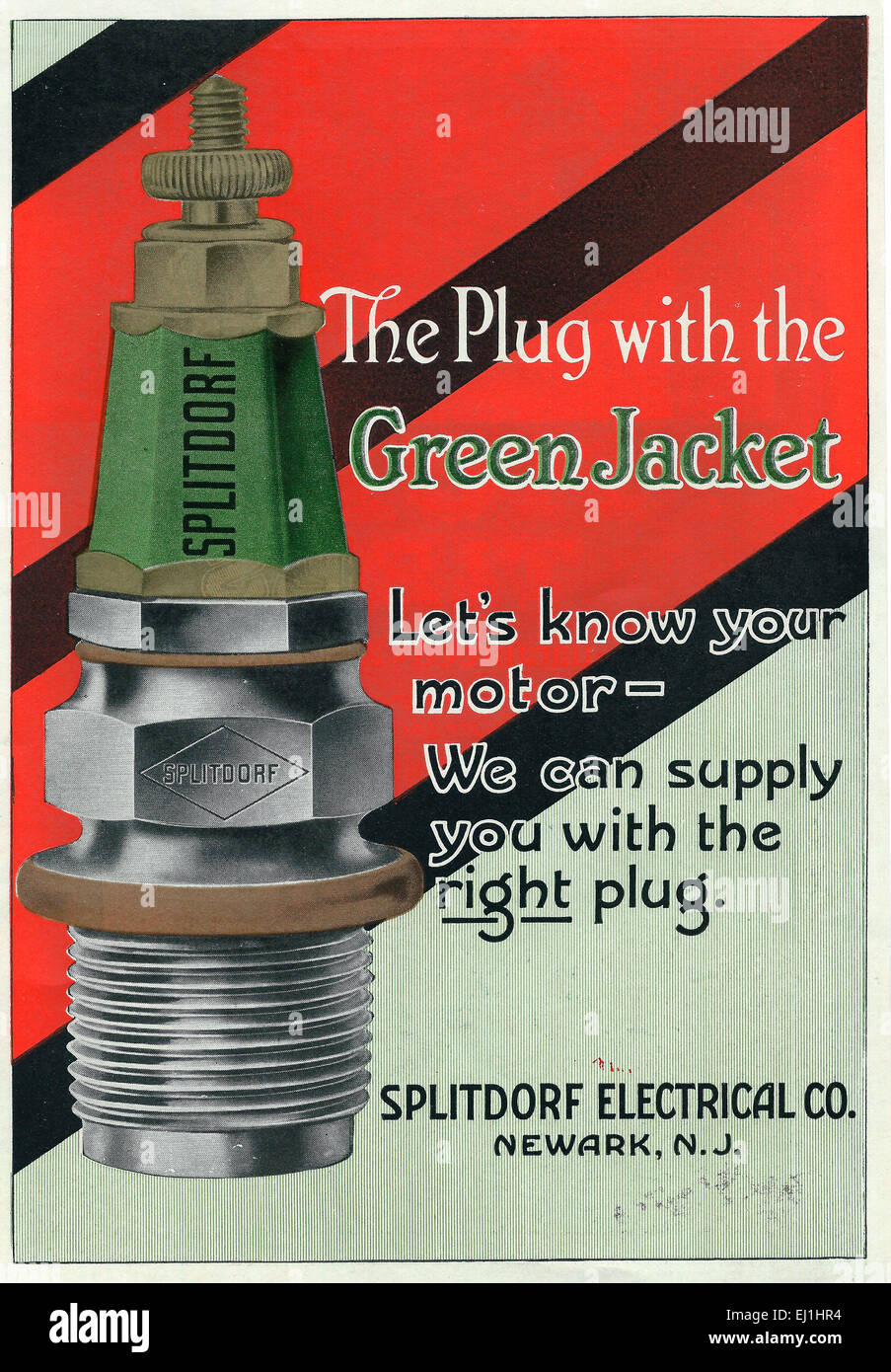 Splitdorf - den Stecker mit der Green Jacket - Werbung 1916 Stockfoto