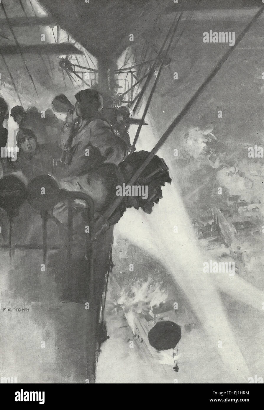 "Abschnitte A und B, Lanyards, 3 und 4"vorne und hinten"Heave ho" im Inneren ein deutschen Zeppelin auf ein Attentat ausführen, WWI Stockfoto