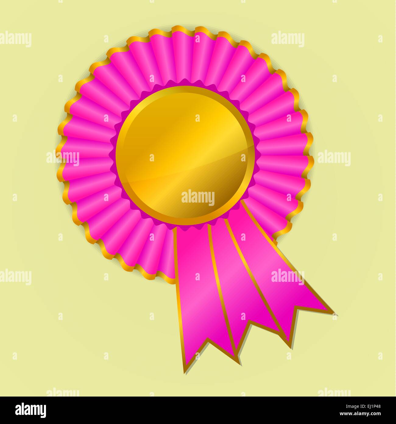 Rosa und gold Award Band Rosette auf gelbem Hintergrund, Vektor-illustration Stock Vektor