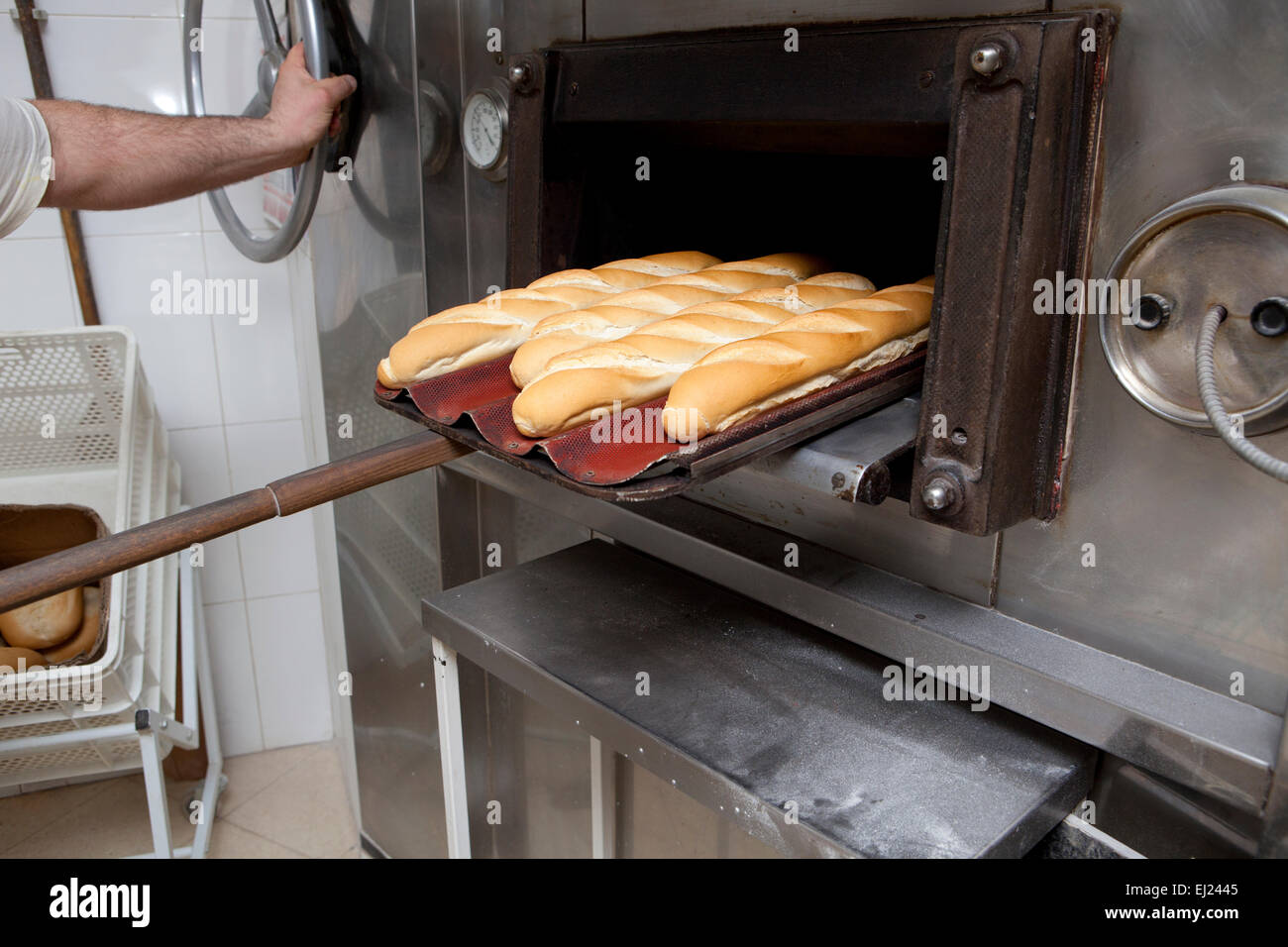 Herstellungsprozess der spanischen Brot Stockfoto