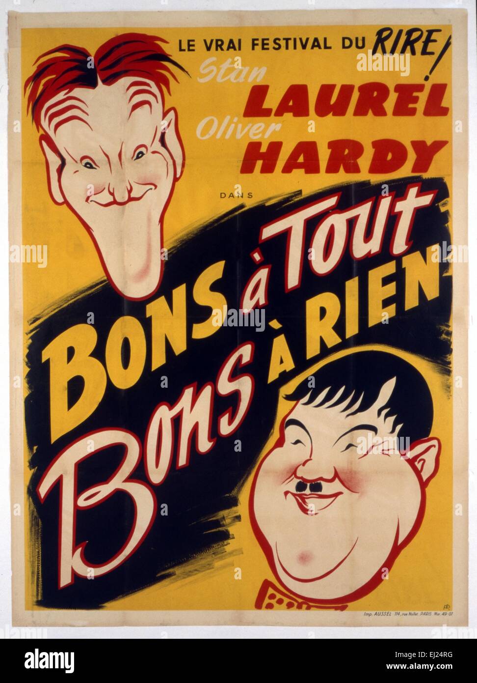 Bons Tout, Bons ein Rien Stan Laurel, Olivier Hardy Programm mehrere kurze Filme Filmplakat (Fr) Stockfoto