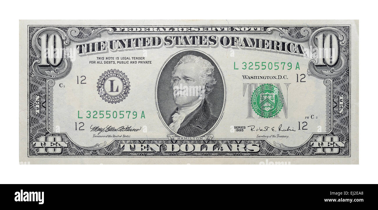 10 US-Dollar-banknote Stockfoto