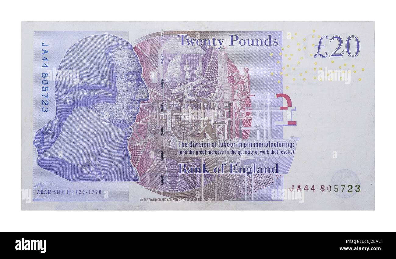 Banknote 20 Britisches Pfund (Rückseite) Stockfoto