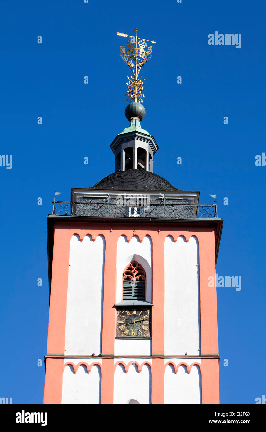 Kroenchen Skulptur auf der Steepletop der Nikolaikirche Kirche, Wahrzeichen von Siegen, Nordrhein-Westfalen, Deutschland, Europa Stockfoto
