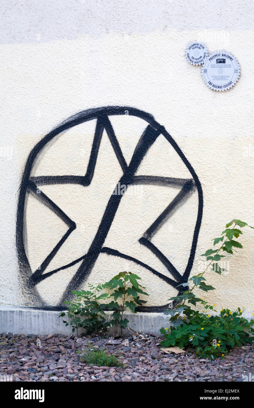 antisemitische Graffiti an einer Wand im jüdischen Viertel Kazimierz in Krakau, Poland.in. September - Antisemitismus Antisemitismus Antisemitismus Antisemitismus Stockfoto