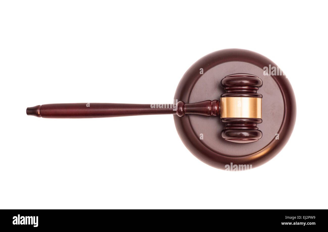 Holz Richterhammer und Resonanzboden isoliert auf weißem Hintergrund Stockfoto
