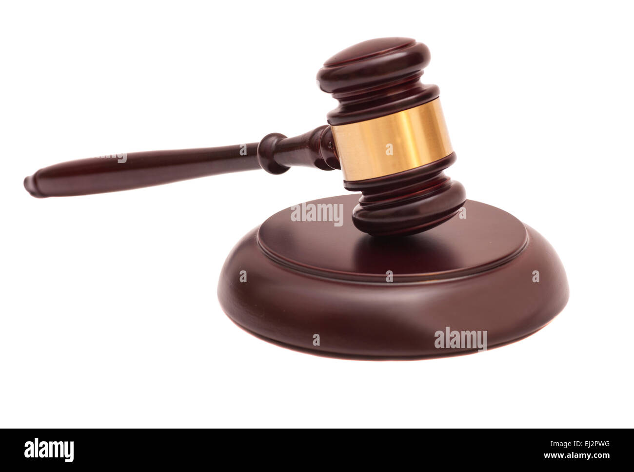 Holz Richterhammer und Resonanzboden isoliert auf weißem Hintergrund Stockfoto