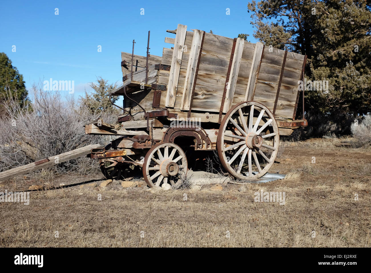Eine alte hölzerne Logger Wagen in Bend, Oregon Stockfoto