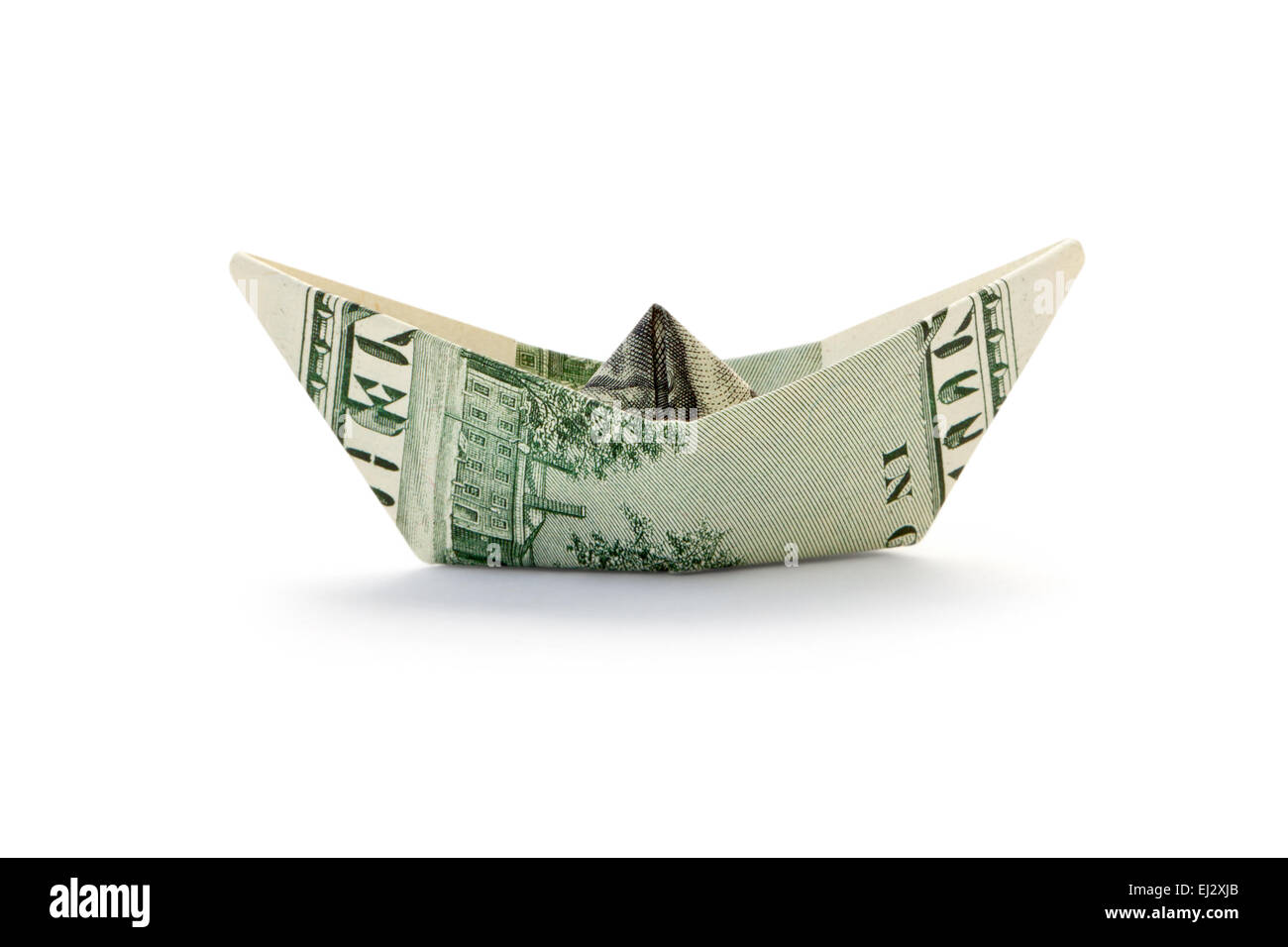 Business-Konzepte - Schiff mit Geld isoliert auf weiss Stockfoto