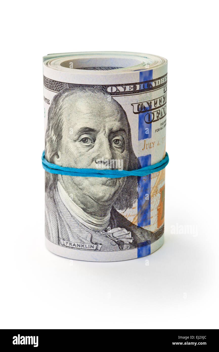 Stapel von Geld Dollar isoliert auf weißem Hintergrund Stockfoto
