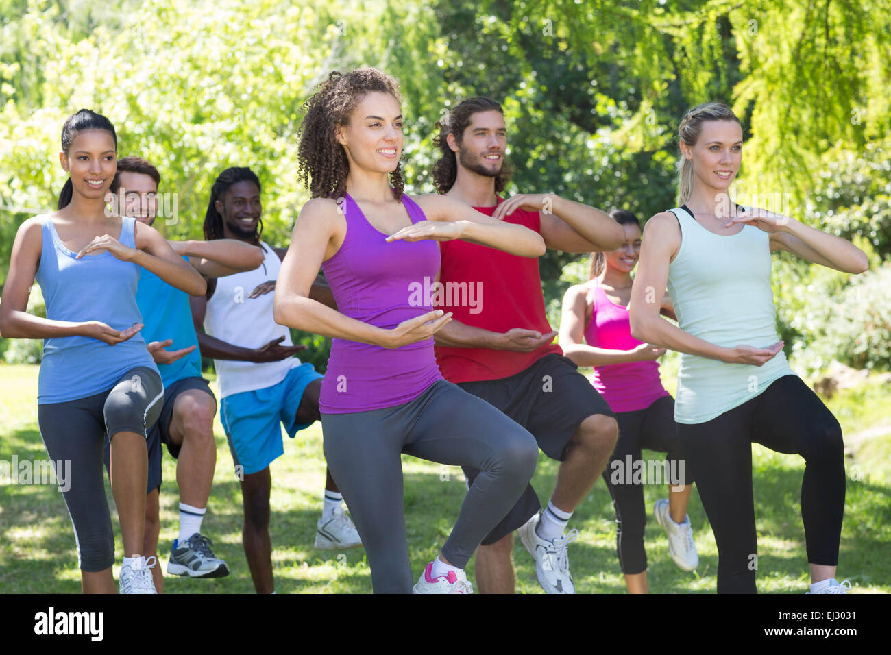 Fitness-Gruppe tun, Tai Chi im park Stockfoto