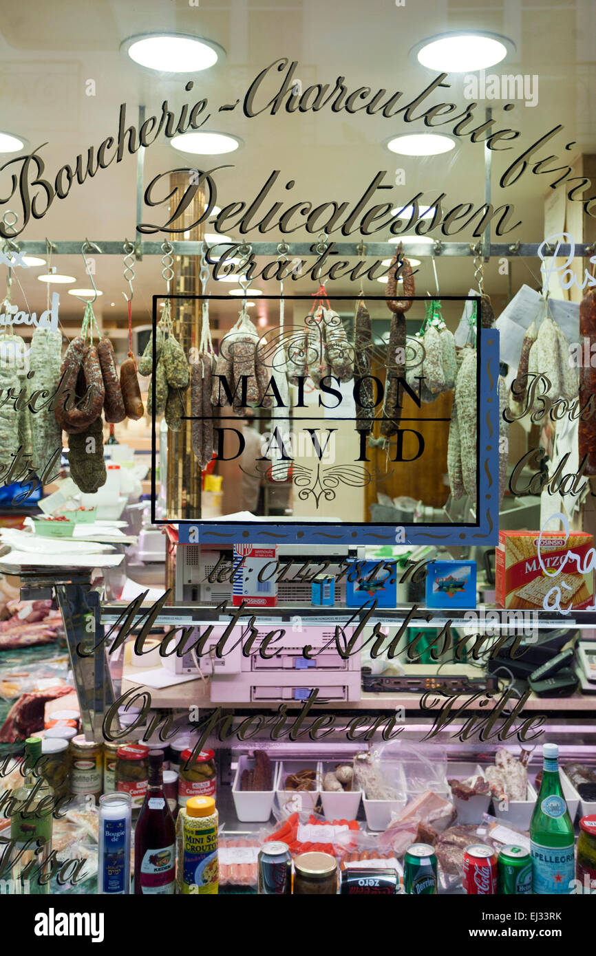 Altmodische Feinkost Fenster in Paris, Frankreich Stockfoto