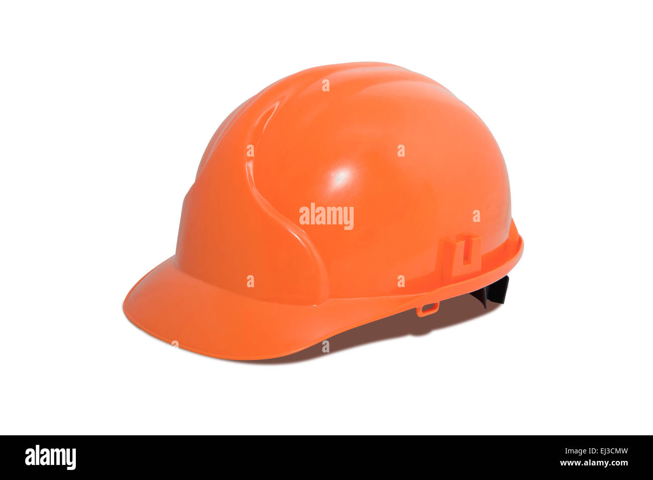 Leuchtend orange Bauarbeiterhelm isoliert auf weißem Hintergrund Stockfoto