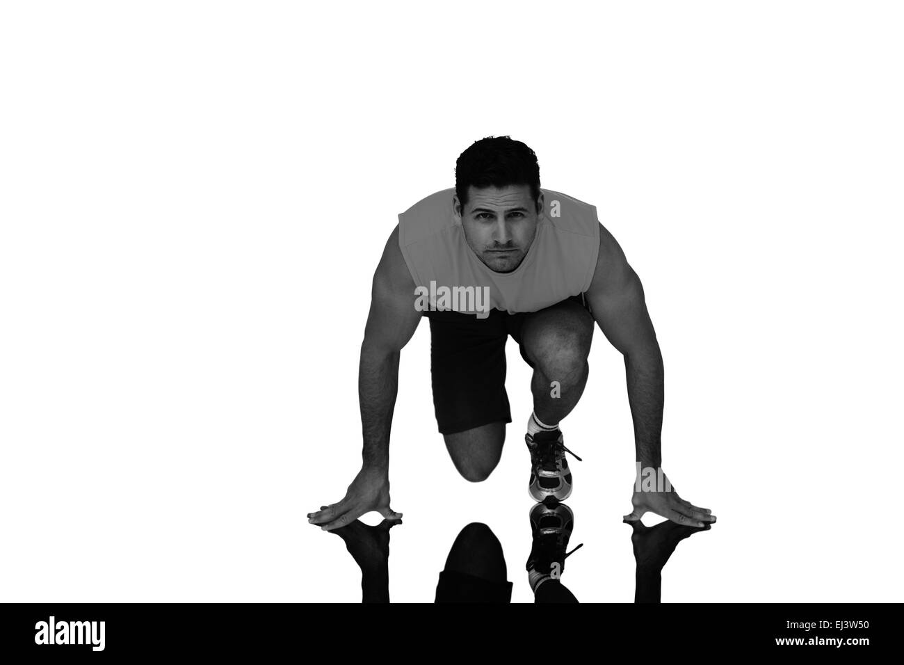 Zusammengesetztes Bild Porträt eines jungen sportlichen Mannes im laufenden Haltung Stockfoto
