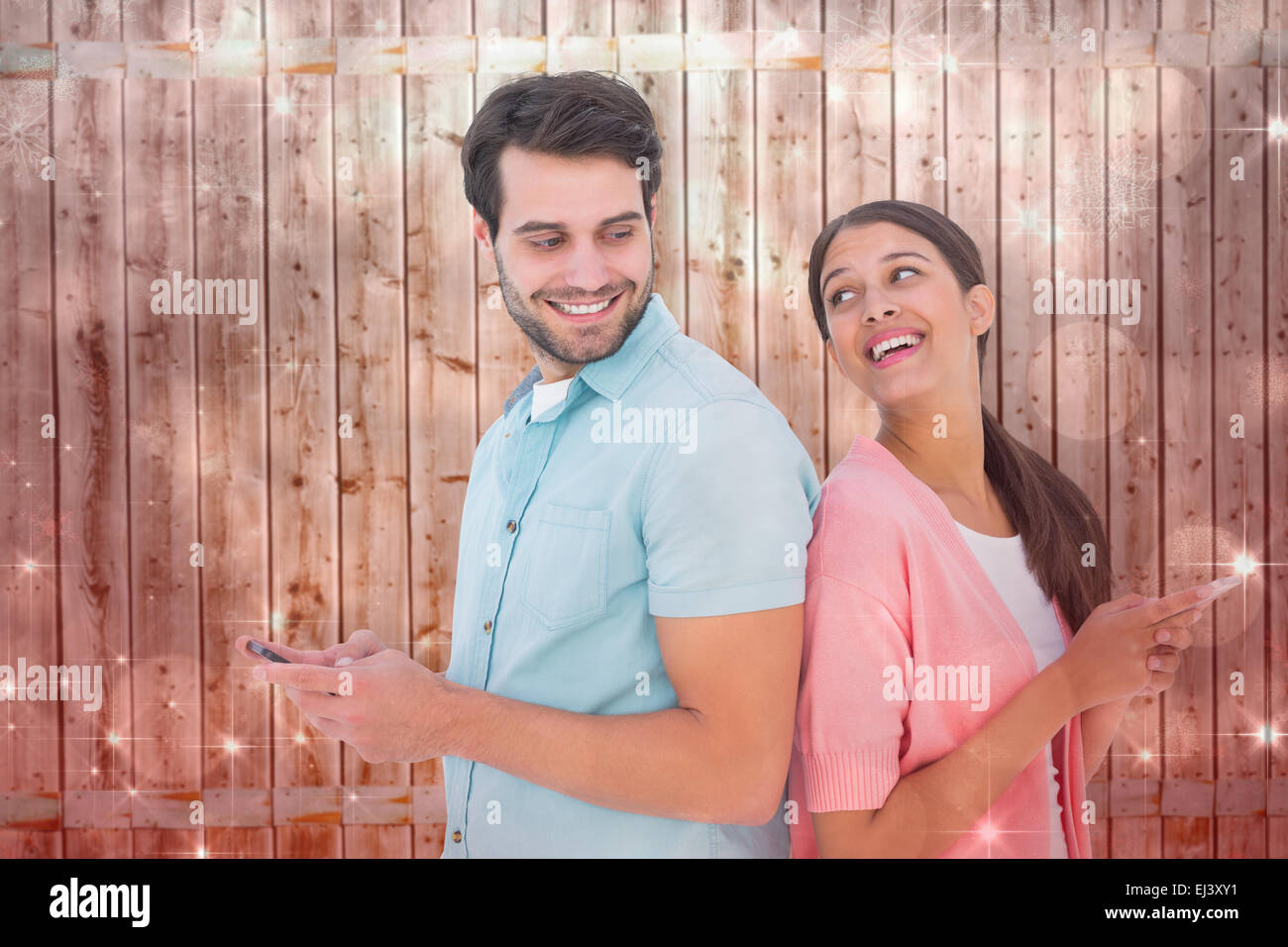 Zusammengesetztes Bild von glücklichen paar Kurzmitteilungen Stockfoto