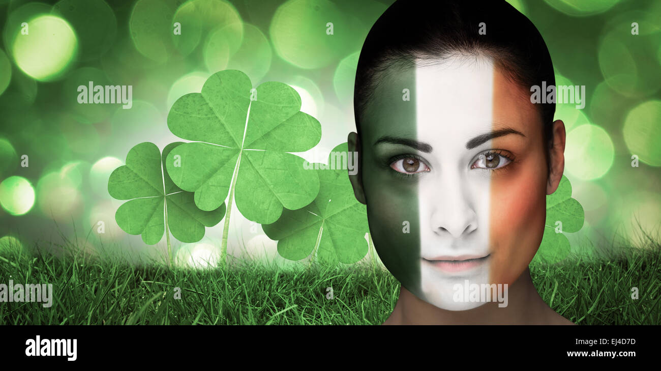 Zusammengesetztes Bild Brünette im irischen Gesicht malen Stockfoto